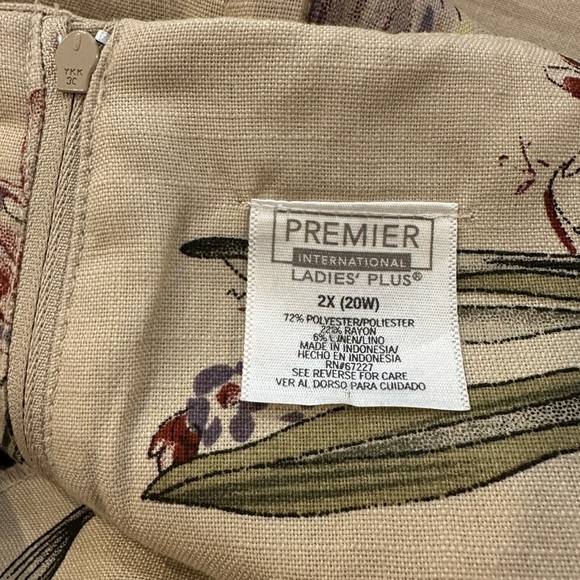 Vintage Premier Linen Cream Maxi Floral Dress Ladies Plus 2X shoulder pads - Picture 7 of 8